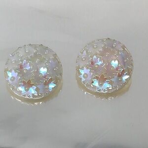 Vintage Germany Iridescent Glass Floral Clip-On Earrings